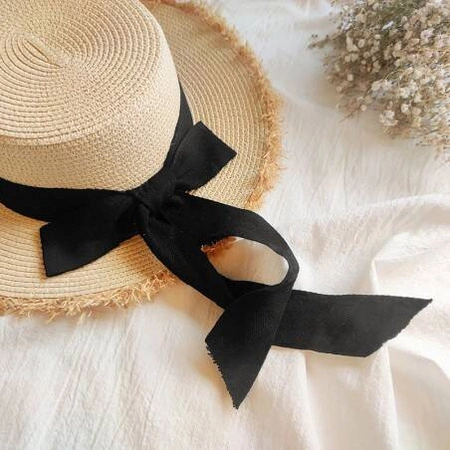 ECARLA kapelusz damski plażowy letni słomkowy Czarna kokarda CZ49