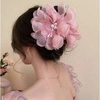 ECARLA klamra do włosów tiulowa z perełkami Kwiat Różowa SP323R 