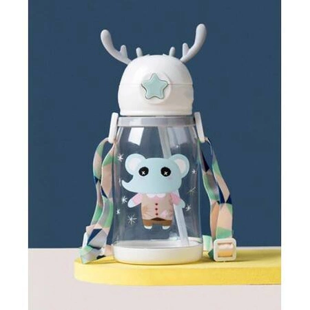 ECARLA bidon dzieciecy ze slomką 600ml Biały z Różkami BD30B