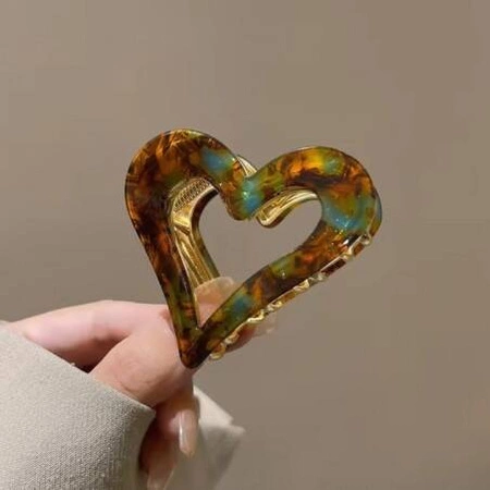 ECARLA spinka do włosów metalowa Serce masa perłowa Panterka Zielona SP341ZIE