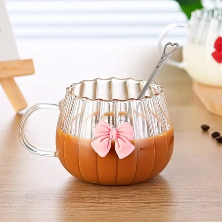 ECARLA filiżanka z uchem z falowanymi ściankami z kokardką 350ml SZK158