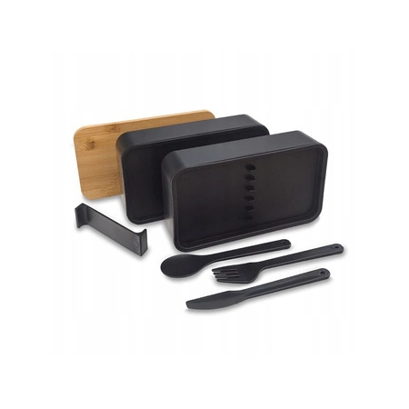 ECARLA śniadaniówka bambusowa Lunch Box 18,5x10,5x9,3cm ze sztućcami PJM43