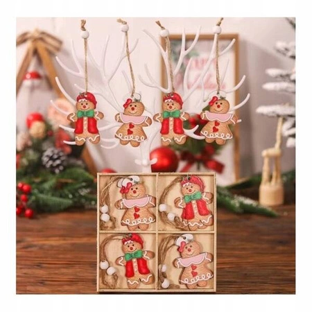ECARLA zawieszki choinkowe drewniane 12szt Pierniczki BSN47