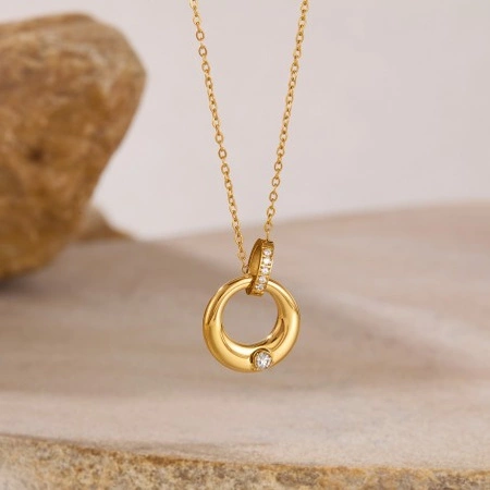 ECARLA naszyjnik ze stali szlachetnej pozłacanej KÓŁKA cyrkonie NST2192