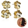 ECARLA kolczyki ze stali szlachetnej platerowane 14k Kwiat z perełką KST3379