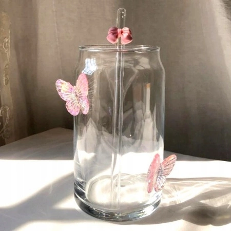 ECARLA szklanka wysoka ze słomką Motyl Róż 500ml SZK163