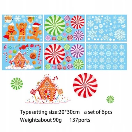 ECARLA naklejki na szybę świąteczne kolorowe 6 arkuszy 20x30cm NKD14