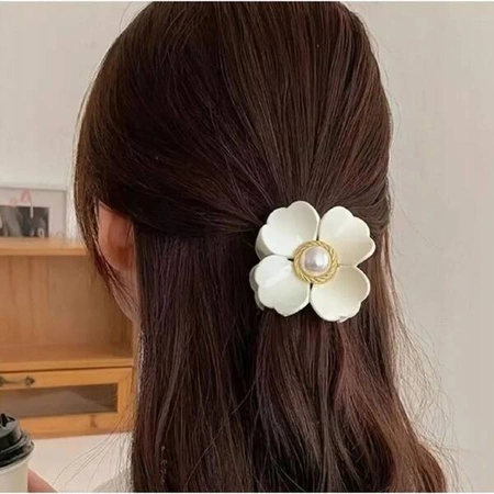 ECARLA spinka-klamra do włosów Kwiat z perełką Kremowa SP355B