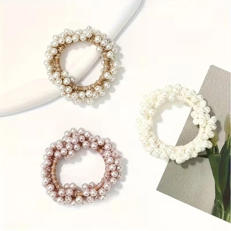 ECARLA zestaw gumek-frotek do włosów 3szt pastelowe PEREŁKI GUM189