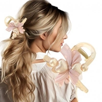 ECARLA spinka do włosów Kokarda i perłowe Srca 8x6cm Róż SP372