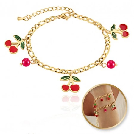 ECARLA bransoletka na rękę ze stali chirurgicznej pozłacanej WISIENKI BST1520