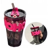 ECARLA kubek z kolorowego szkła ze słomką i zamknięciem 450ml Hoh CUP14