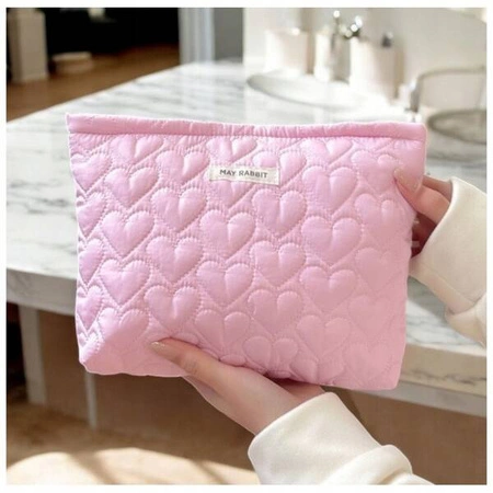 ECARLA kosmetyczka jednokomorowa pikowana Serca Różowa KS120R