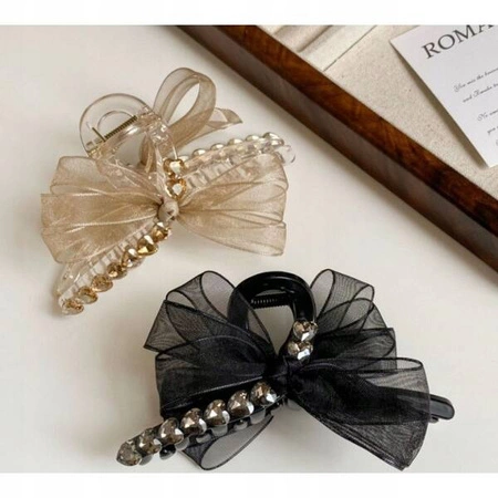 ECARLA spinka-klamra do włosów z serduszkami i kokardą Czarna SP343CZ