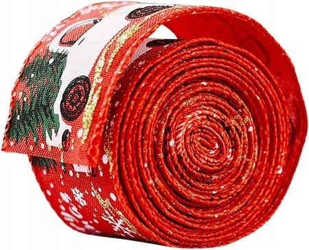 ECARLA taśma świąteczna wstążka 5cmx 5m Czerwona SAMOCHODZIK KSN70