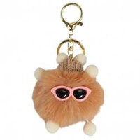 ECARLA brelok do kluczy Pompon z czapką i okularami Brązowy BRL336BR