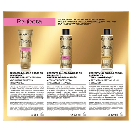 DAX Perfecta 24k Gold & Rose Oil zestaw do twarzy (peeling + mleczko + tonik)