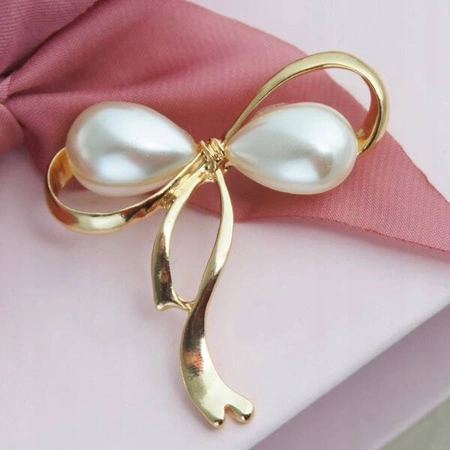 ECARLA broszka kryształowa Kokardka z Perłami BZ175