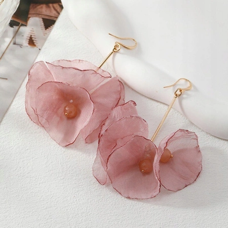 ECARLA kolczyki wiszące z koralikami tiulowe kwiaty K1702