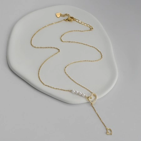 ECARLA naszyjnik ze stali szlachetnej pozłacanej SERCA perełki NST2172