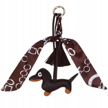 ECARLA brelok do kluczy skórzany JAMNIK z frędzlami Brązowy BRL374BR