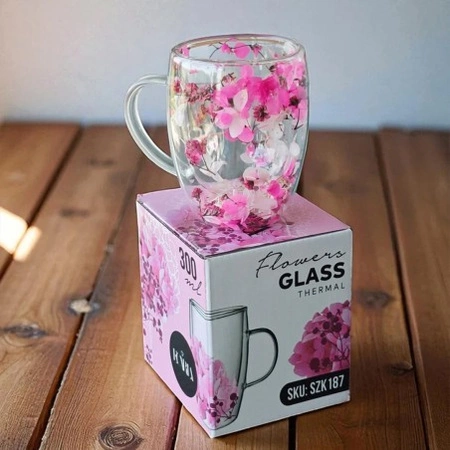 ECARLA szklanka termiczna z podwójnym dnem z hortensją w środku SZK187