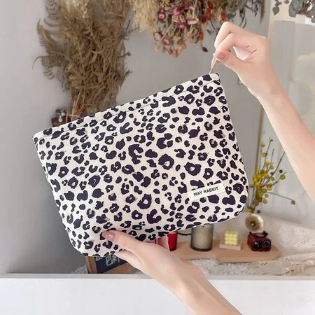 ECARLA kosmetyczka jednokomorowa materiałowa Panterka Kremowa KS119K