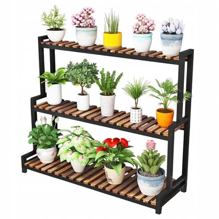 ECARLA Kwietnik regał na kwiaty trzypoziomowy 80x40x95cm Czarny SZ46CZ