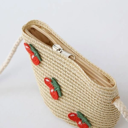 ECARLA kapelusik i torebka słomkowa, dziecięca Boho Wisienki 52cm CZ44