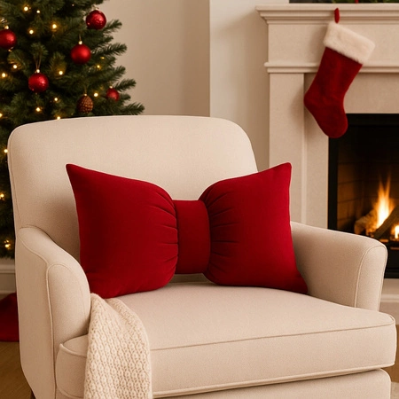 ECARLA poduszka świąteczna welurowa KOKARDA 30x50cm Bordo PDS23