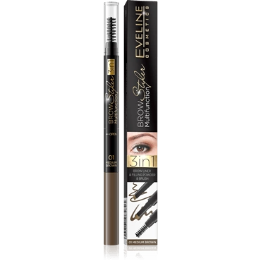 EVELINE Brow Styler 3w1 kredka do brwi 01 Medium Brown 3g