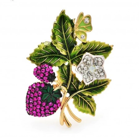 ECARLA broszka ozdobna kryształki dżetowa Poziomki BZ196