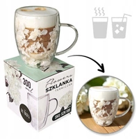 ECARLA szklanka termiczna z podwójnym dnem z hortensją w środku 300ml SZK185