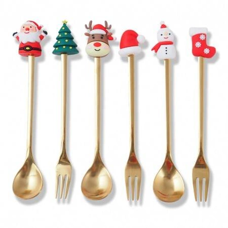 ECARLA zestaw łyżeczek i widelczyków ze świątecznymi figurkami 6szt w pudełku LYZ6