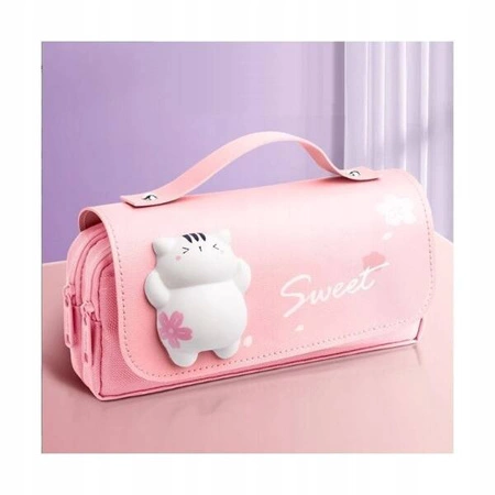 ECARLA piórnik-torebka wielofunkcyjny dwukomorowy z Kotkiem Różowy PR14R