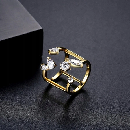 ECARLA pierścionek ze stali chirurgicznej platerowanej złotem PST931