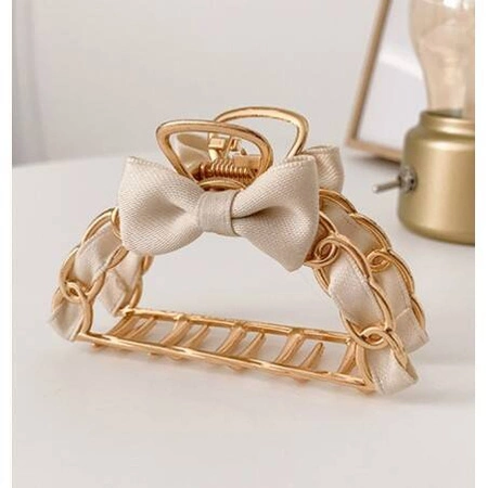ECARLA spinka do włosów klamra XL Złota z Beżową Kokardą SP261K