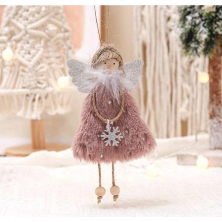ECARLA ozdoba świąteczna na choinkę wiszący Aniołek z pluszu Różowy ASN05R
