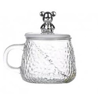 ECARLA szklanka z uchem i pokrywką młotkowana do kawy Miś KB05 270ml