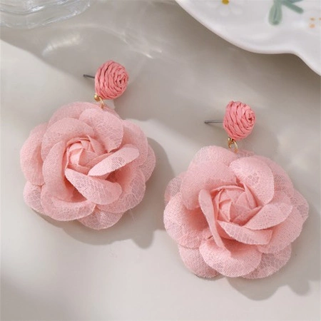 ECARLA kolczyki wiszące, sztyft koronkowe RÓŻA Pudrowy Róż K1707