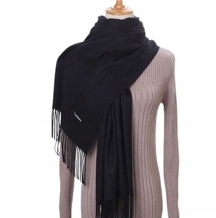 ECARLA szal z frędzlami, chusta 70x 200cm Czarny SZA40CZ