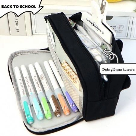 ECARLA piórnik wielofunkcyjny dwukomorowy Happy Cat Czarny PR12