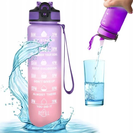 ECARLA butelka na wodę z miarką i słomką 1l Ombre Fiolet z Koralem BD20