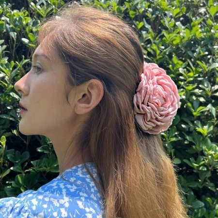 ECARLA spinka-klamra do włosów Kwiat z tkaniny Pudrowy róż XL 9cm SP288R