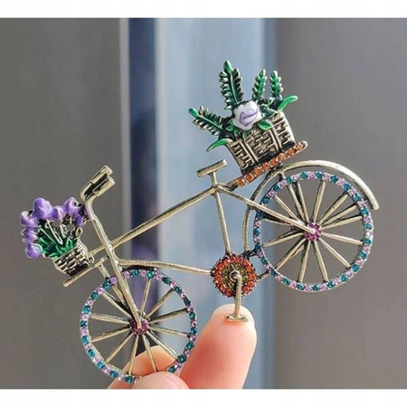 ECARLA broszka kryształowa Kolorowy Rower z kwiatami BZ168