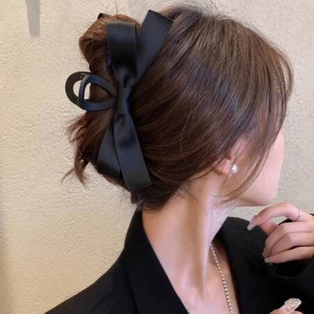 ECARLA spinka-klamra do włosów z kokardą materiałowa Czarna SP333