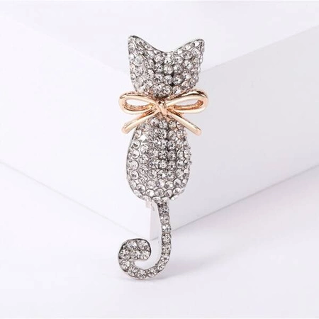 ECARLA broszka kryształowa Kotek z Kokardą BZ176