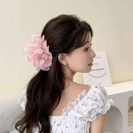 ECARLA klamra do włosów tiulowa z perełkami Kwiat Różowa SP323R