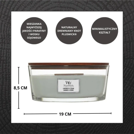WOODWICK Core Hearthwick świeca w słoiku elipsa LAVENDER & CEDAR 453g
