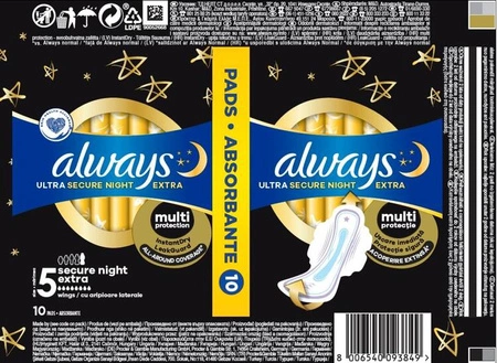 ALWAYS Ultra Secure Night podpaski ze skrzydełkami Light Duo 2x5szt